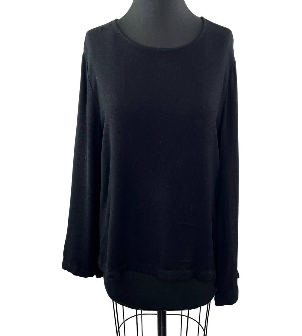 ANTHROPOLOGIE Cloth & Stone Black Bell Sleeve Keyhole Back Long Sleeve Top Sz M